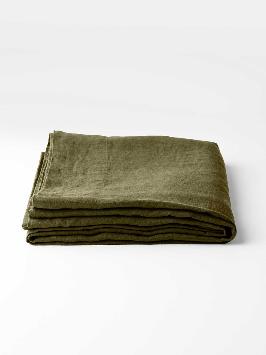 Emile Linen Flat Sheet in Olive