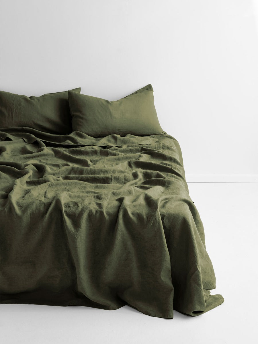 Emile Linen Flat Sheet in Khaki