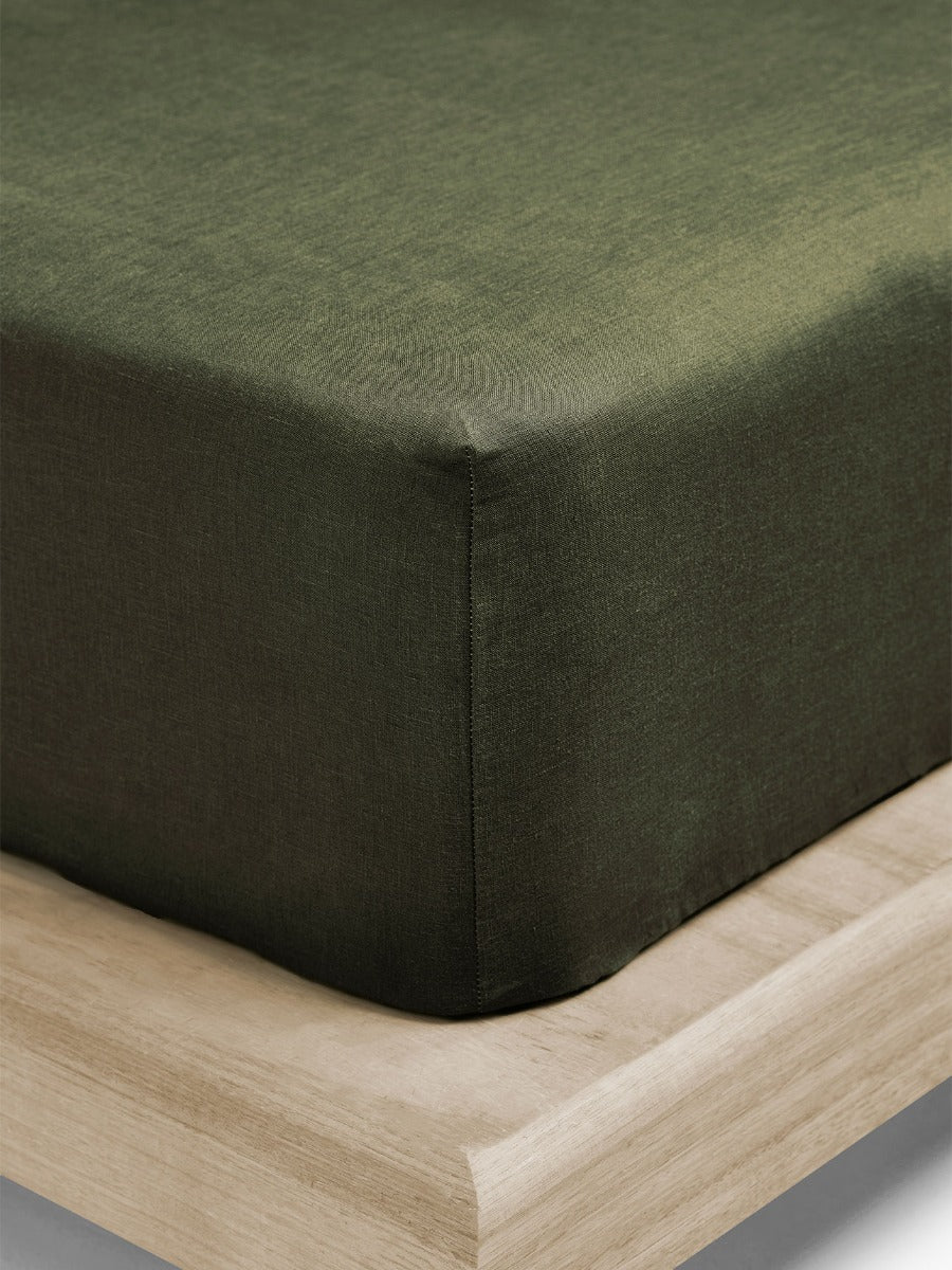Emile Linen Fitted Sheet in Khaki