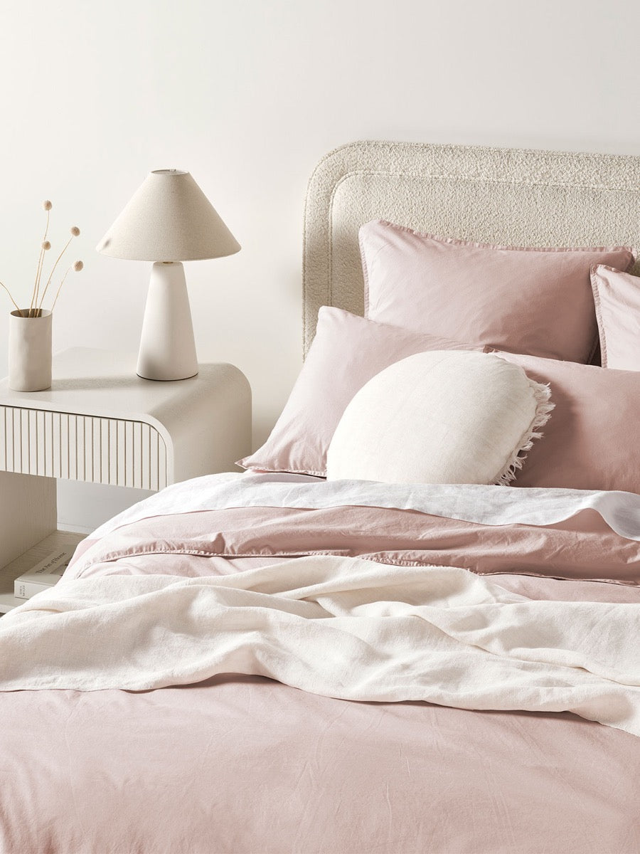 Evie Stonewash Organic Cotton Quilt Cover in Blush Pink