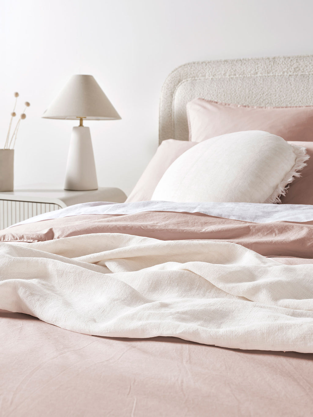 Evie Stonewash Organic Cotton Quilt Cover in Blush Pink