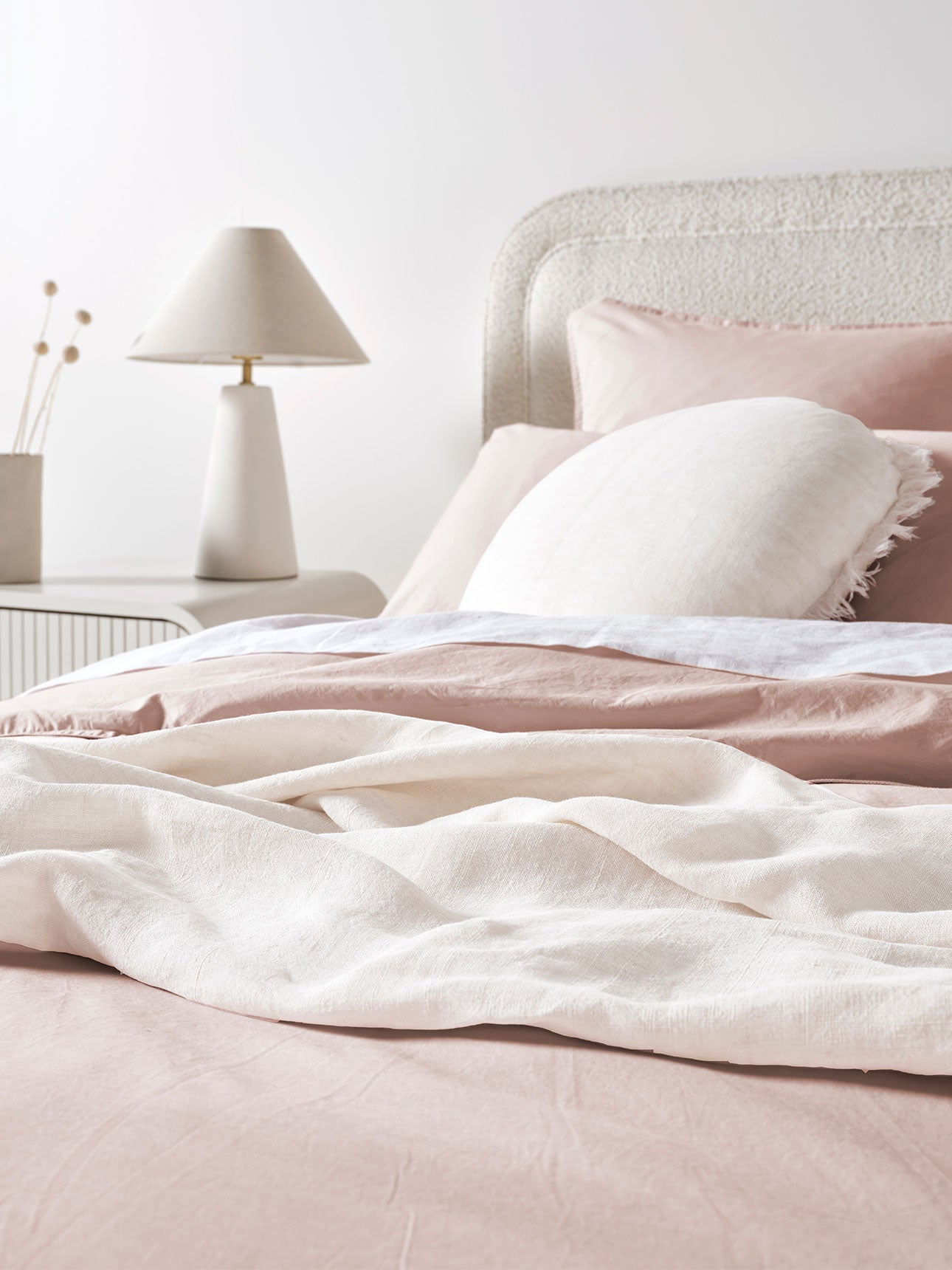 Evie Stonewash Organic Cotton Quilt Cover in Blush Pink