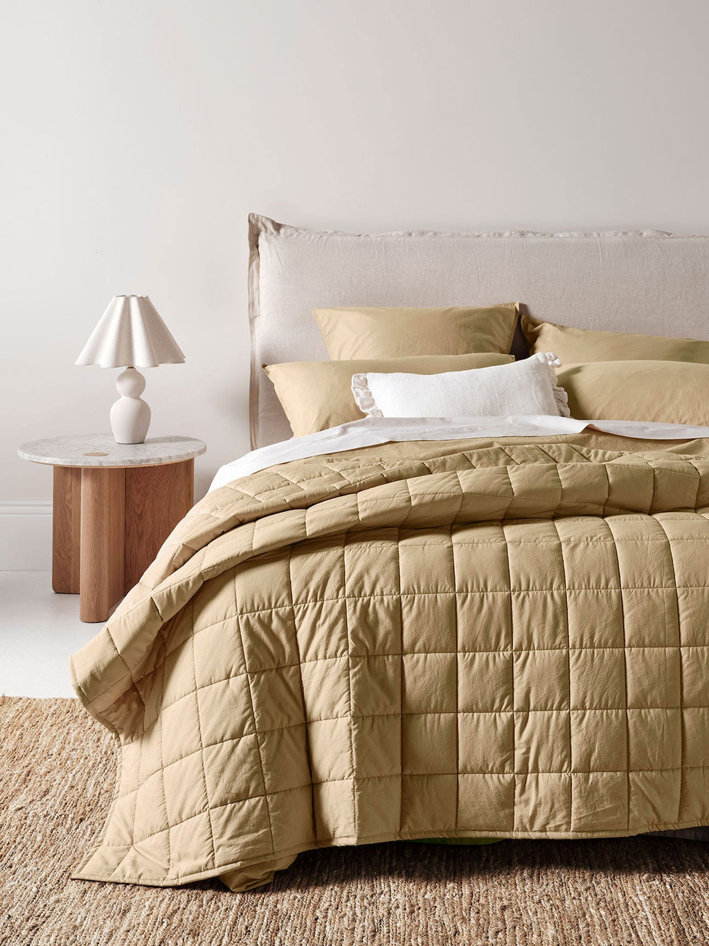 Evie Stonewash Organic Cotton Coverlet in Caramel