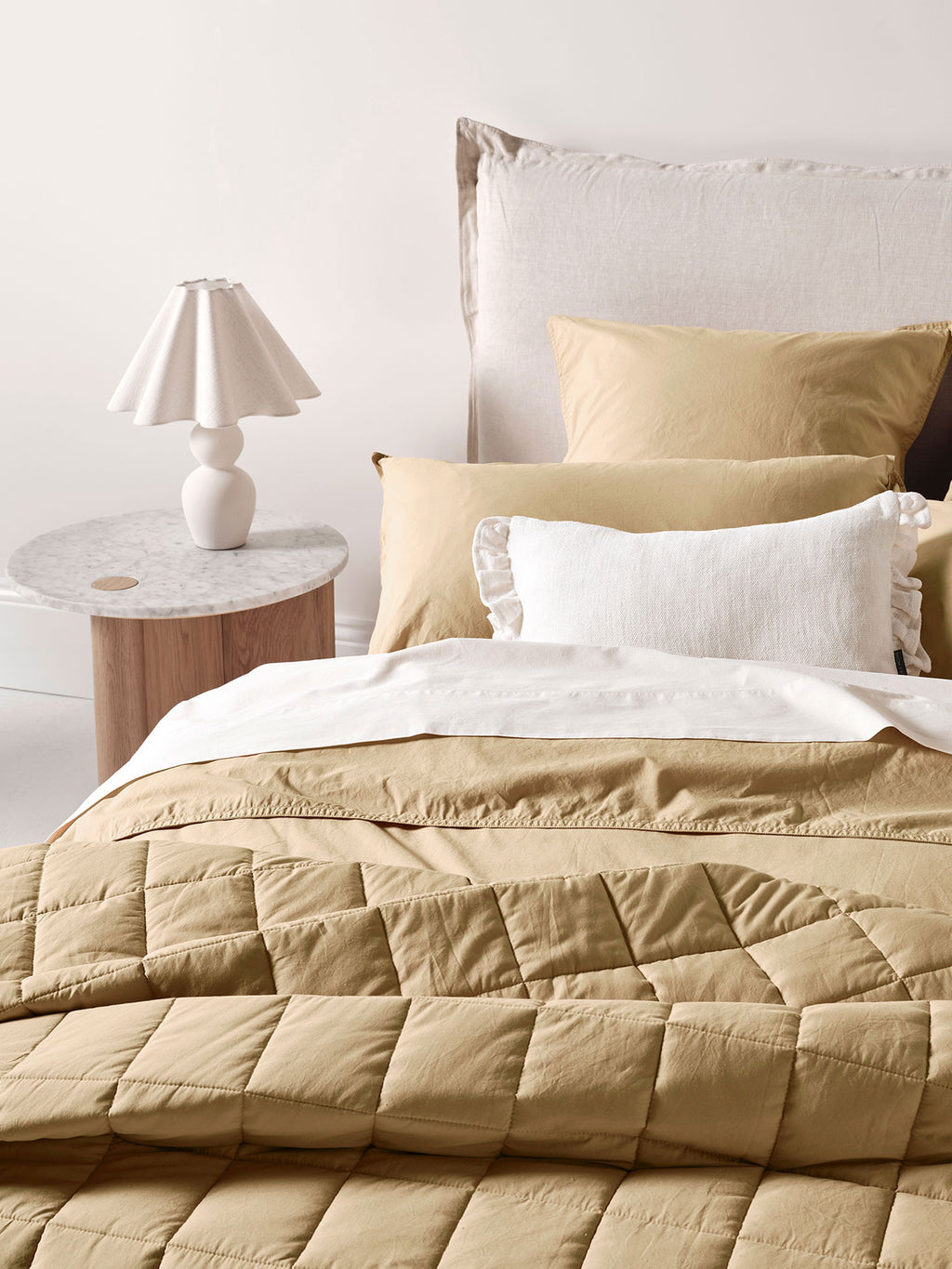 Evie Stonewash Organic Cotton Coverlet in Caramel