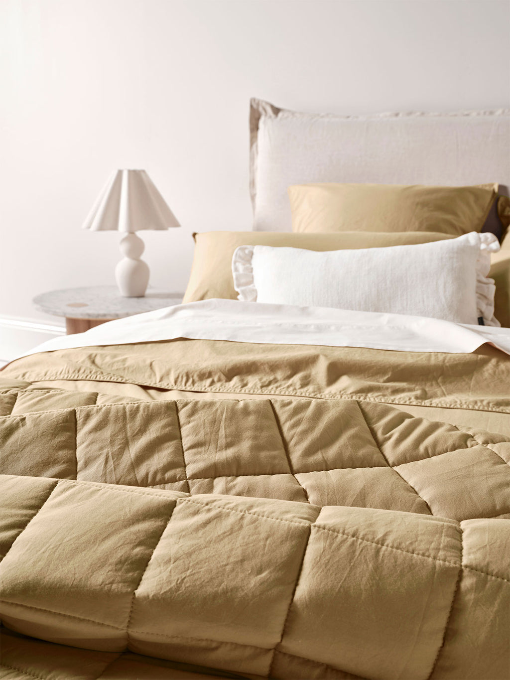 Evie Stonewash Organic Cotton Coverlet in Caramel