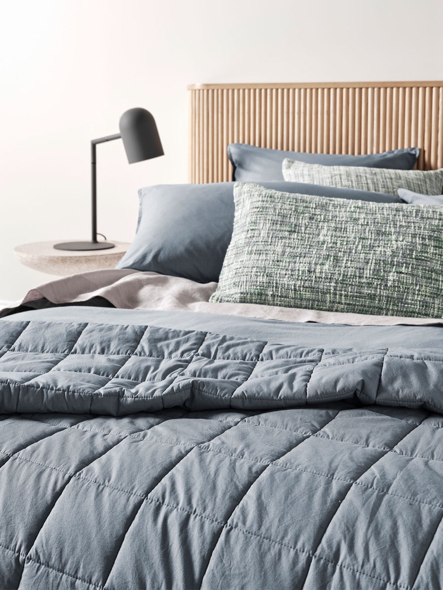 Evie Stonewash Organic Cotton Coverlet in Washed Denim