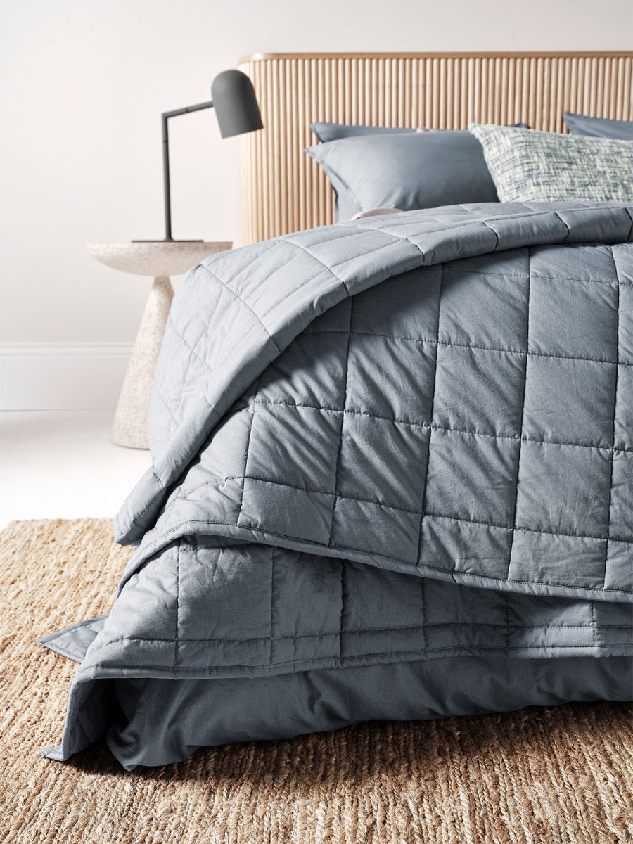 Evie Stonewash Organic Cotton Coverlet in Washed Denim