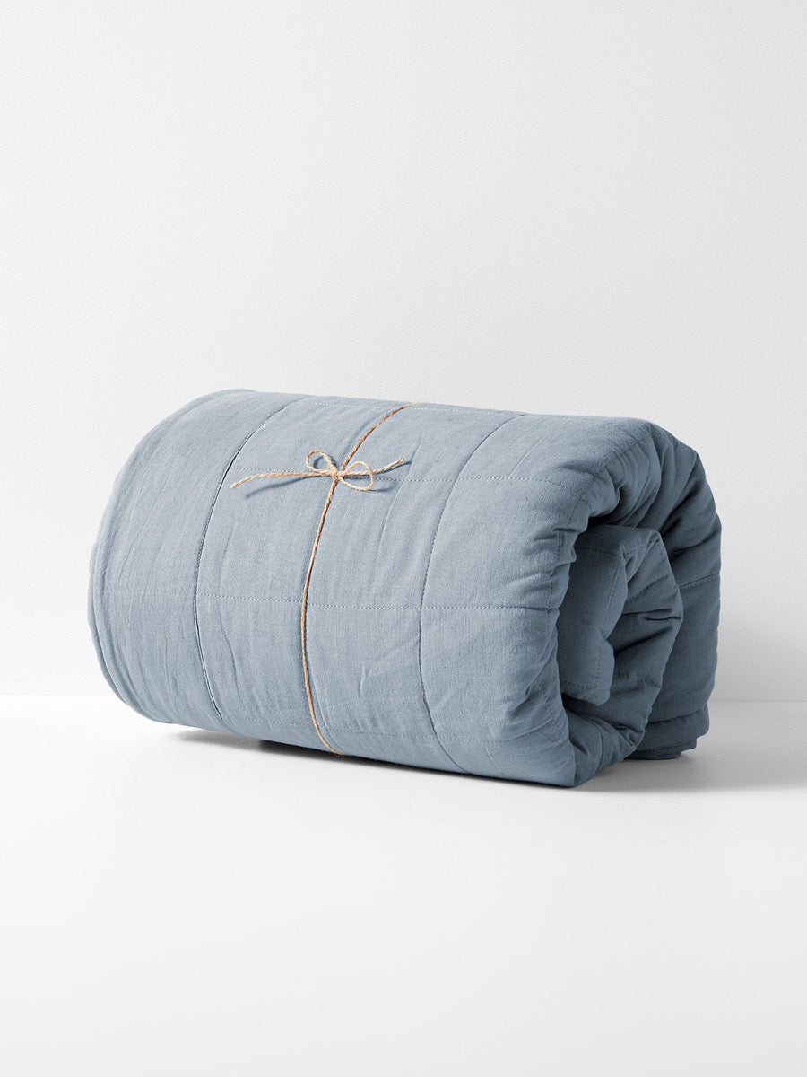 Evie Stonewash Organic Cotton Coverlet in Washed Denim