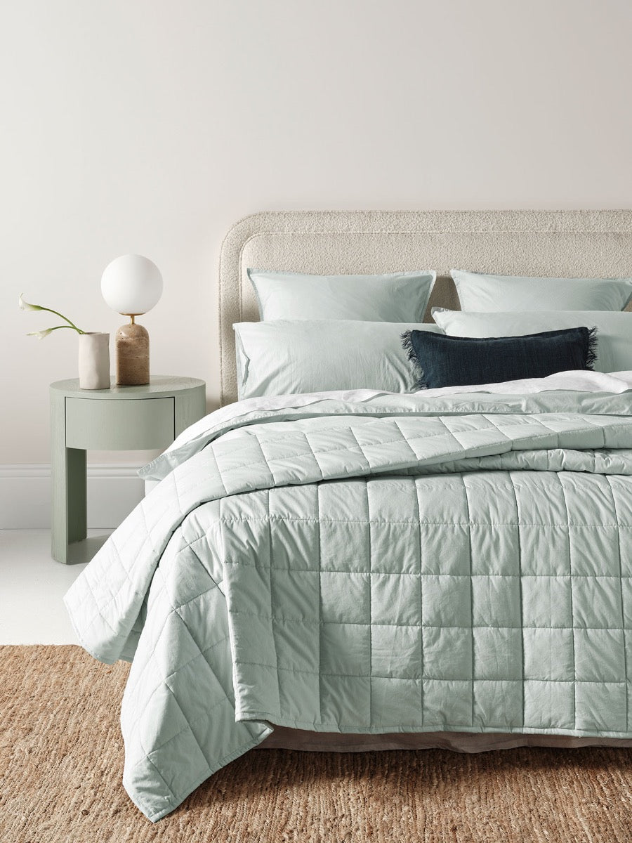 Evie Stonewash Organic Cotton Coverlet in Mist
