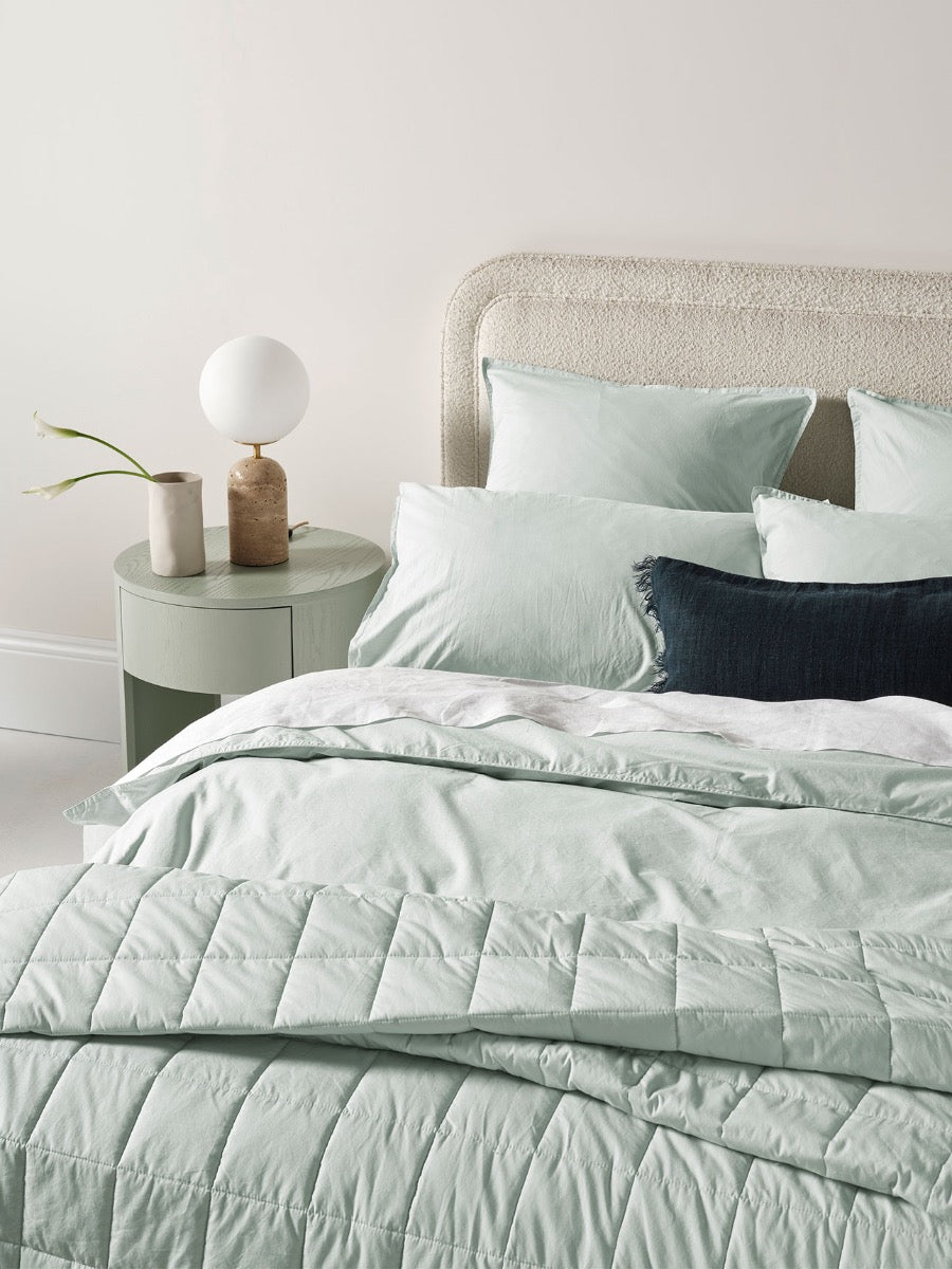 Evie Stonewash Organic Cotton Coverlet in Mist