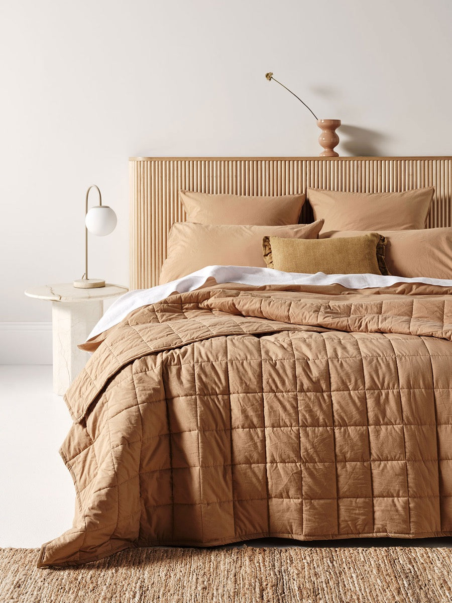 Evie Stonewash Organic Cotton Coverlet in Toasted Pecan