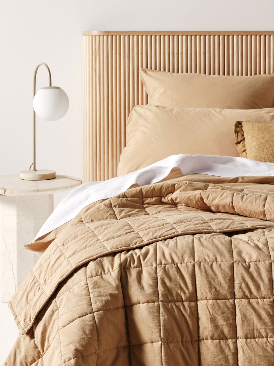 Evie Stonewash Organic Cotton Coverlet in Toasted Pecan