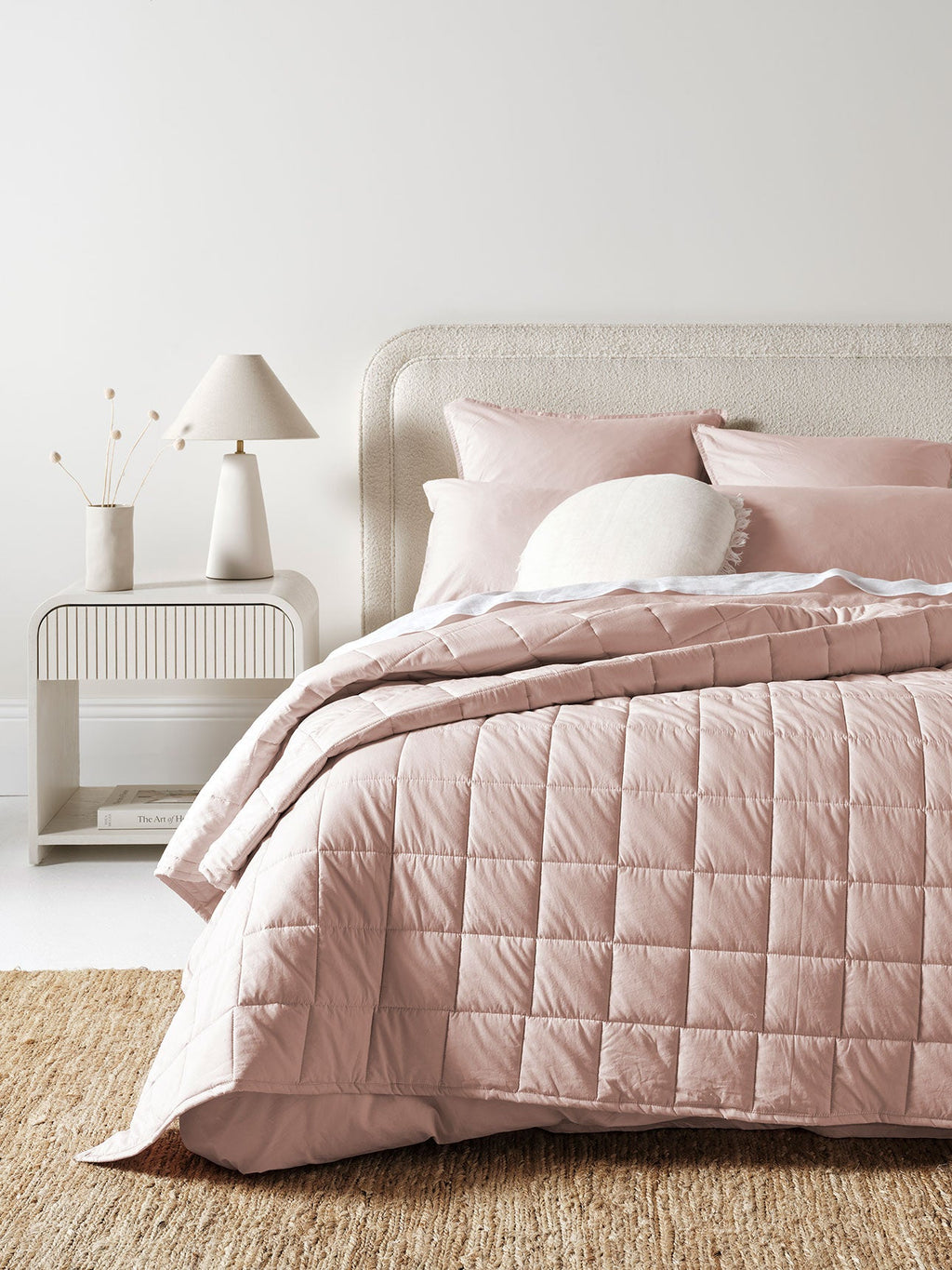 Evie Stonewash Organic Cotton Coverlet in Blush Pink