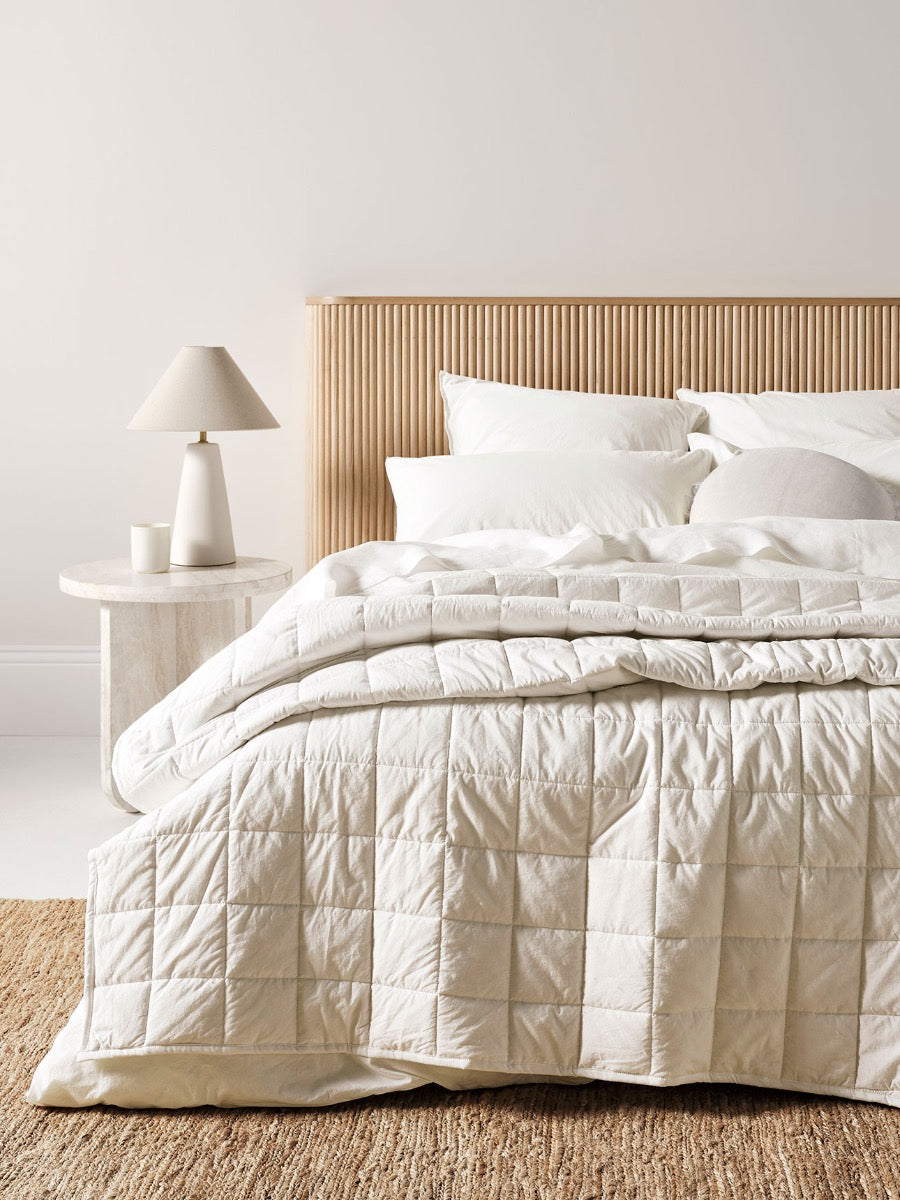 Evie Stonewash Organic Cotton Coverlet in Cloud White