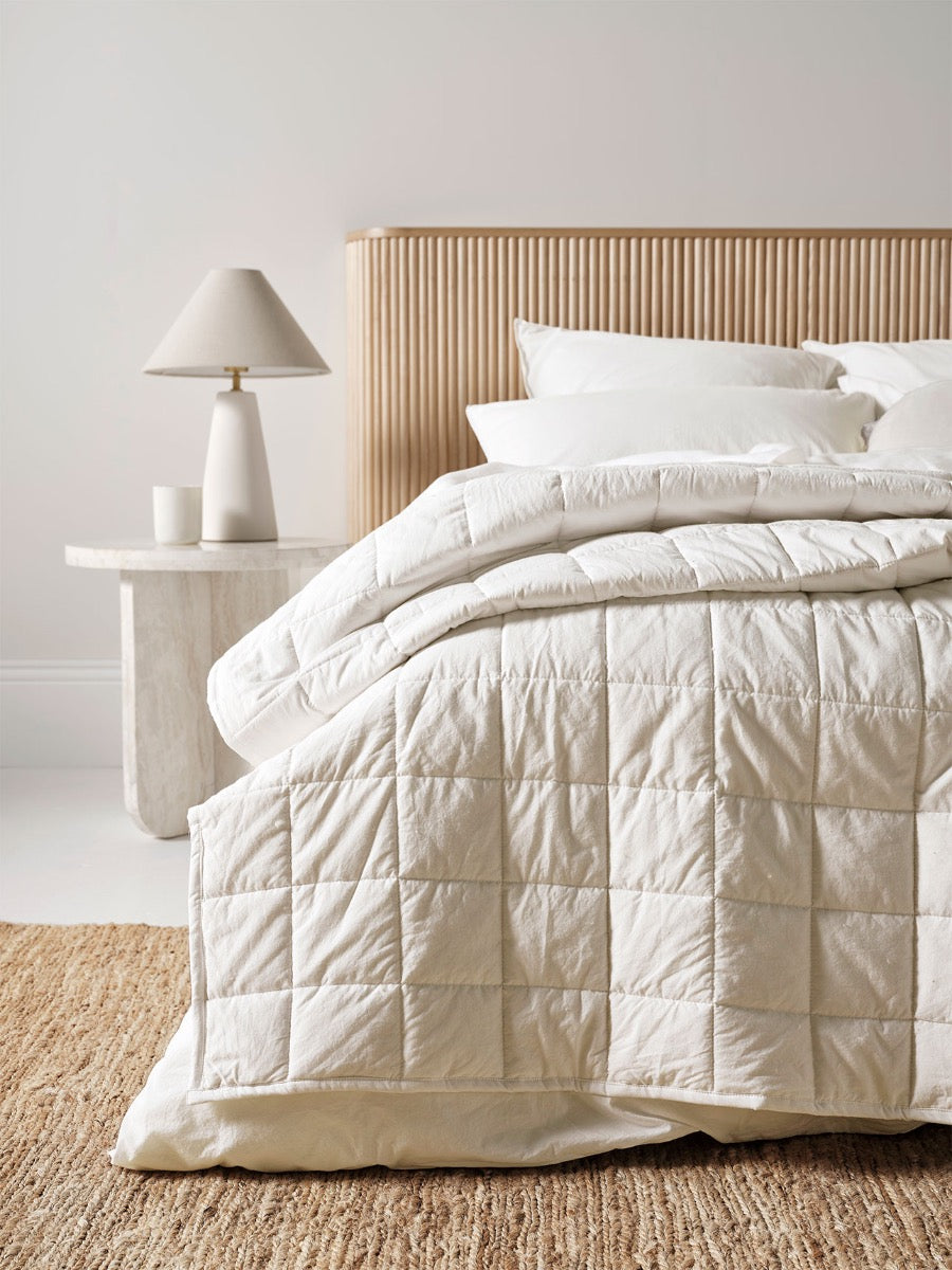 Evie Stonewash Organic Cotton Coverlet in Cloud White