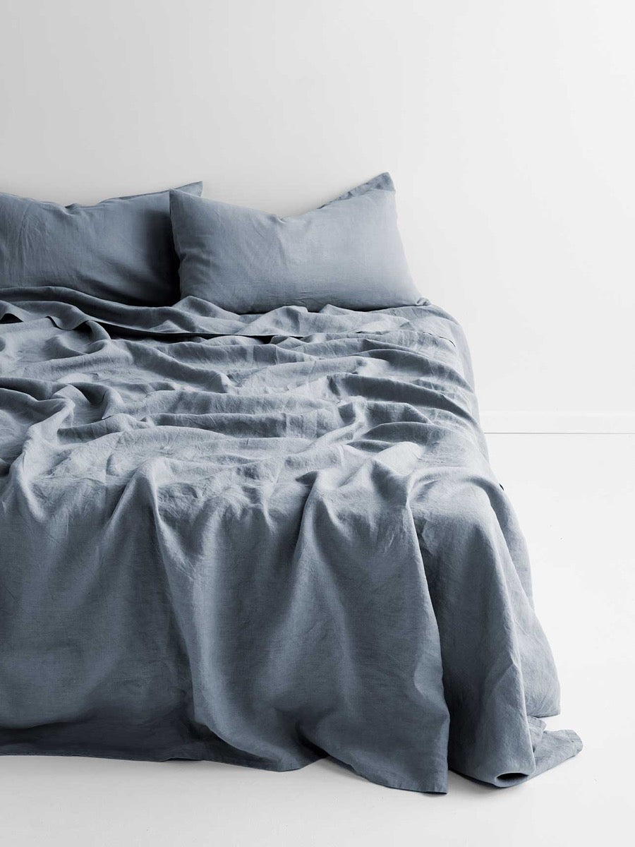 Evie Stonewash Organic Cotton Sheet Set in Washed Denim