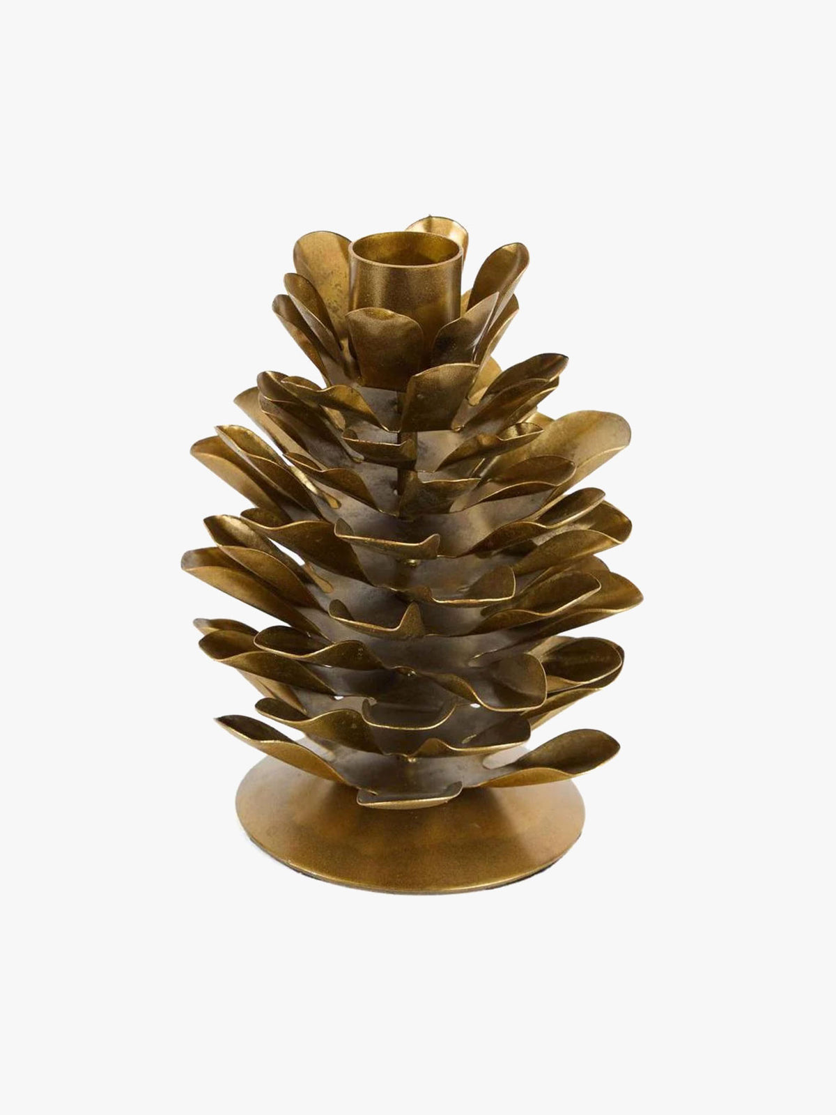 Antique Metal Pinecone Candle Stand - Large