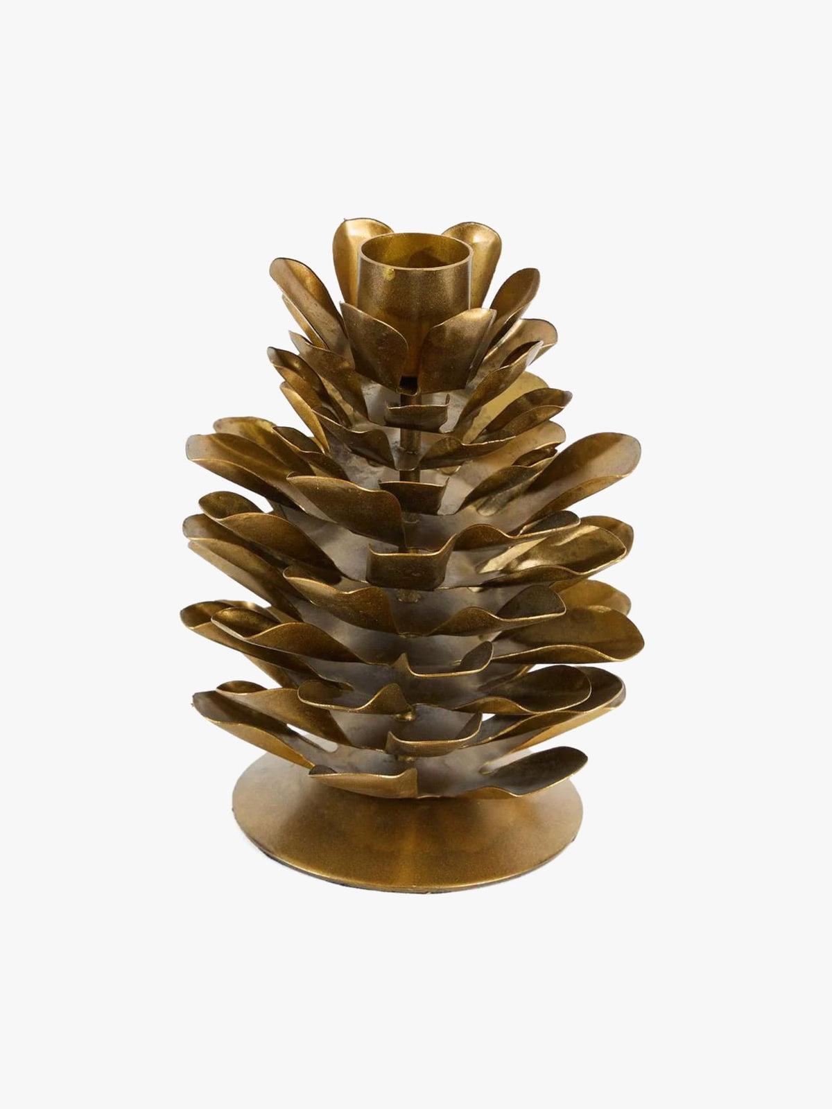 Antique Metal Pinecone Candle Stand - Large