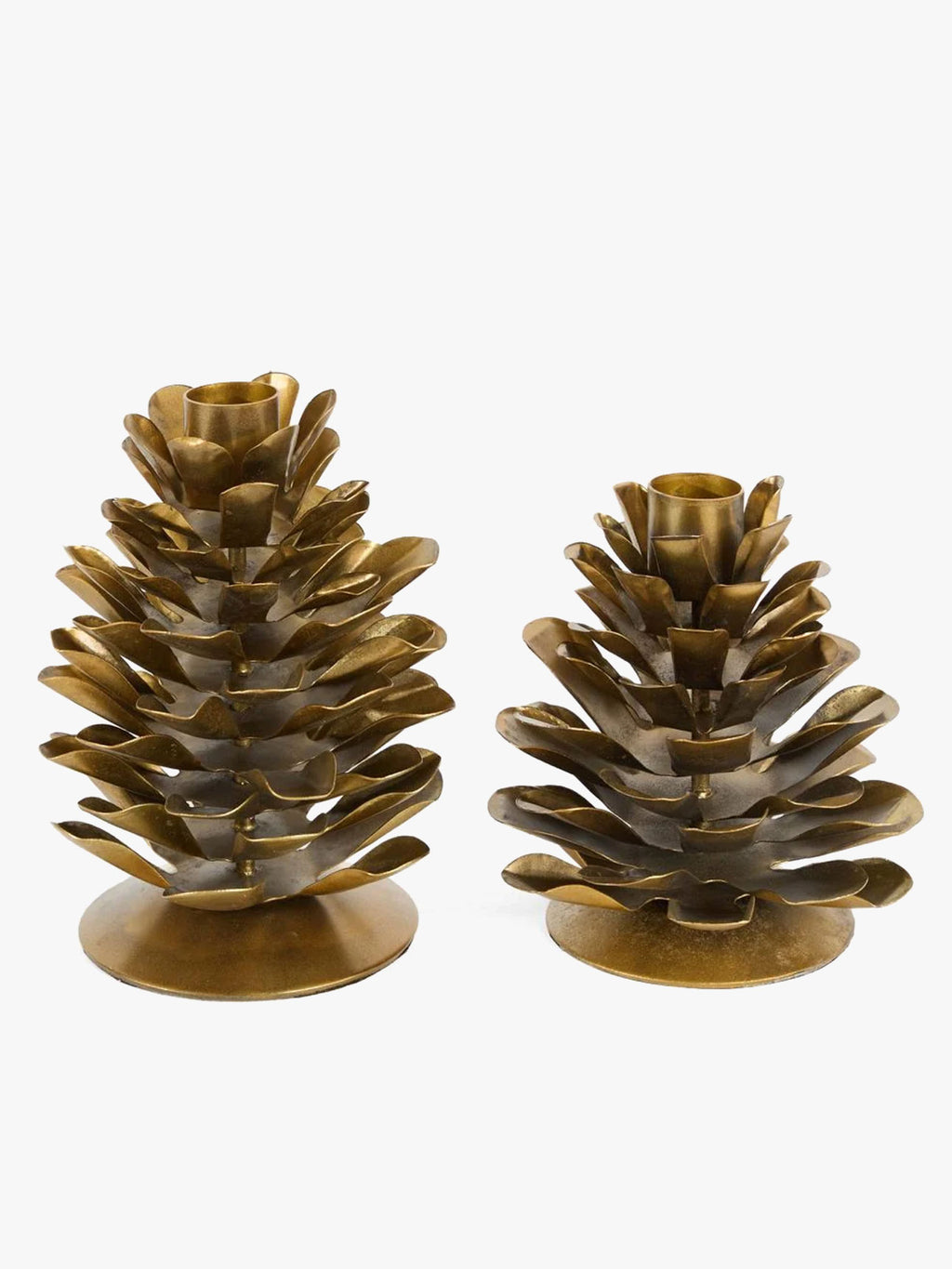 Antique Metal Pinecone Candle Stand - Large