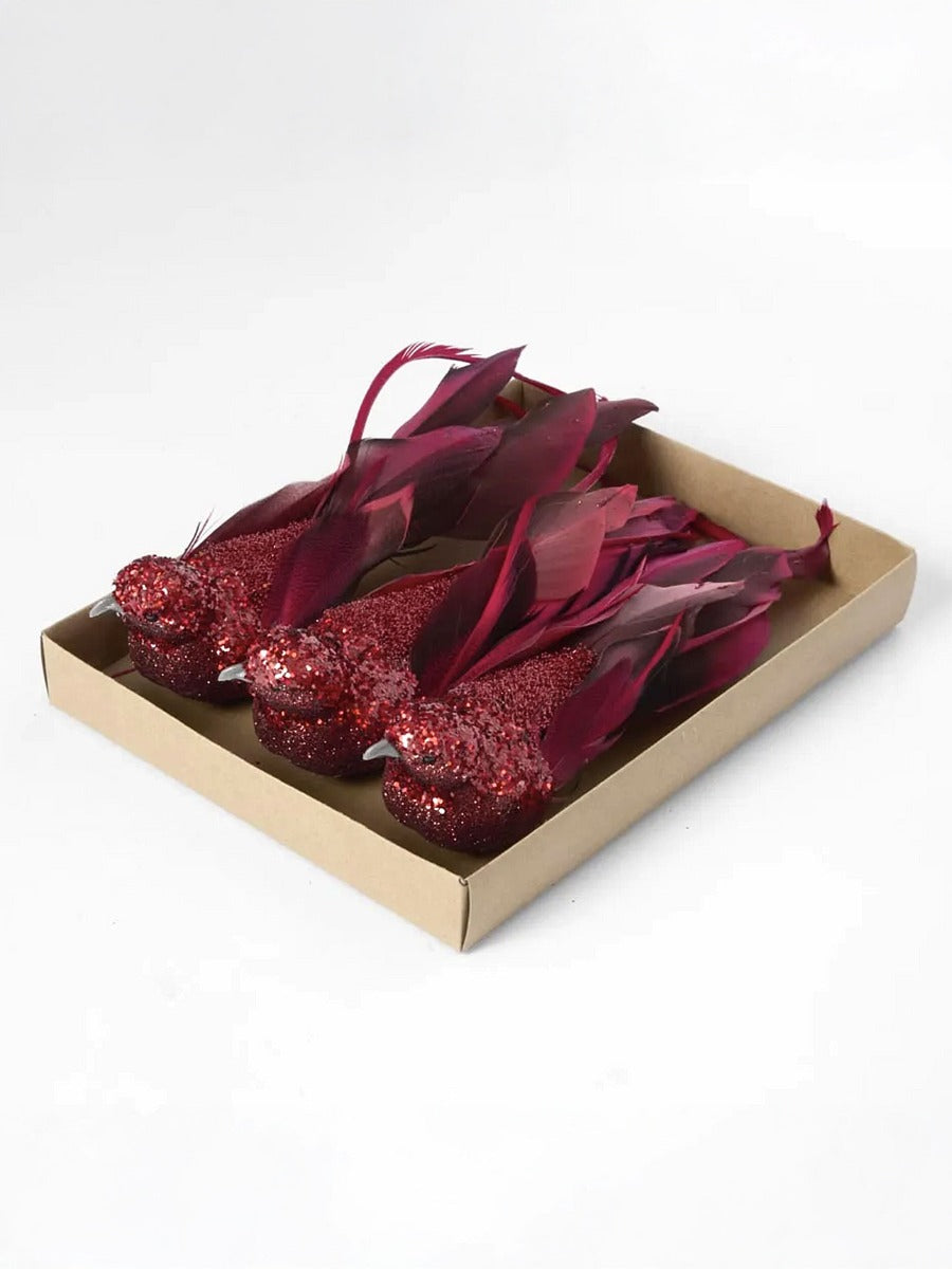 Calypso Glitter Bird in Red - Set of 3