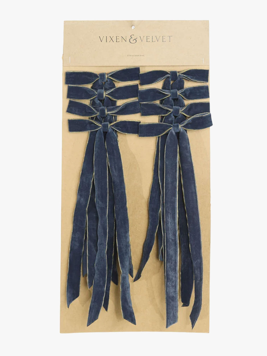 Velvet Tie on Bow in Navy Blue & Gold - Set of 8