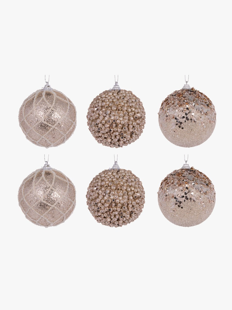 Champagne Shatterproof Baubles - 6 Pack