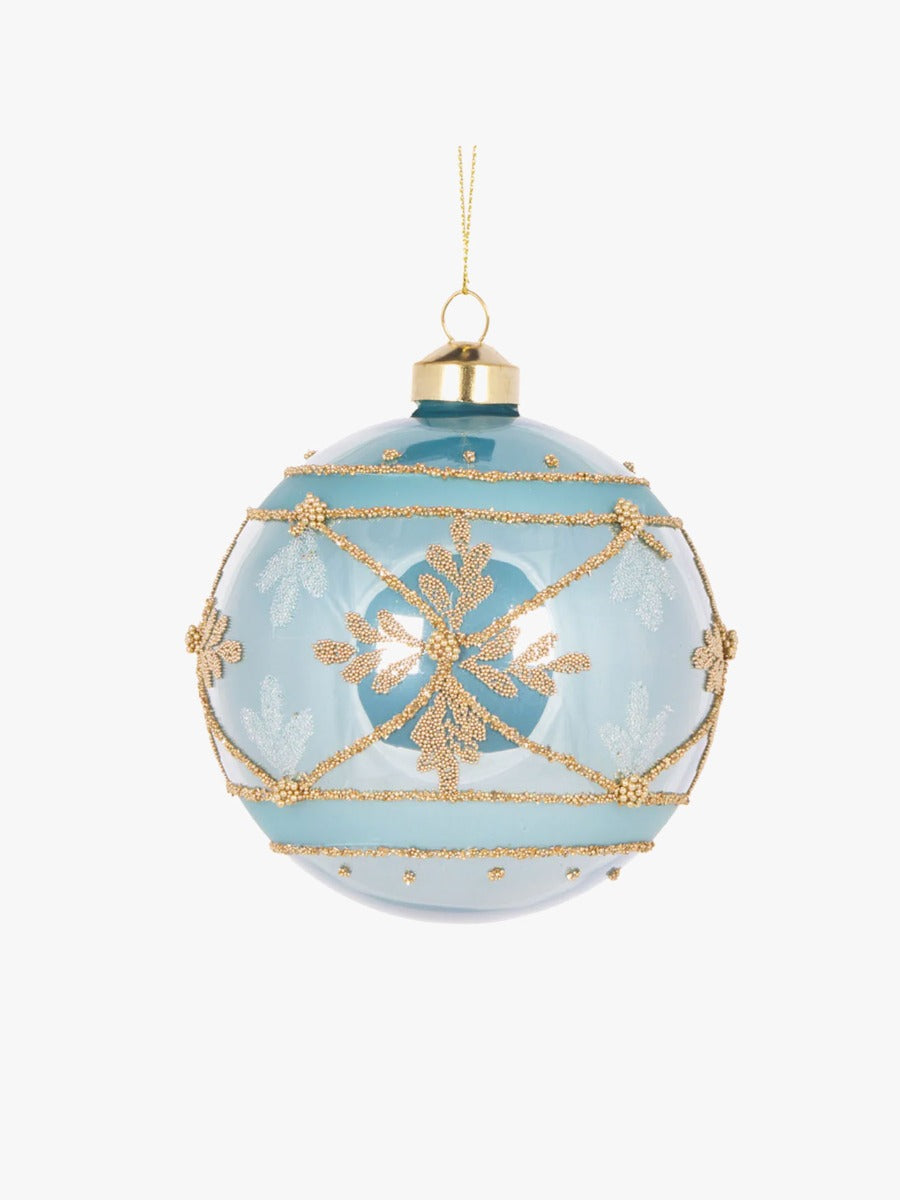 Glacier Blue Embellished Glass Bauble