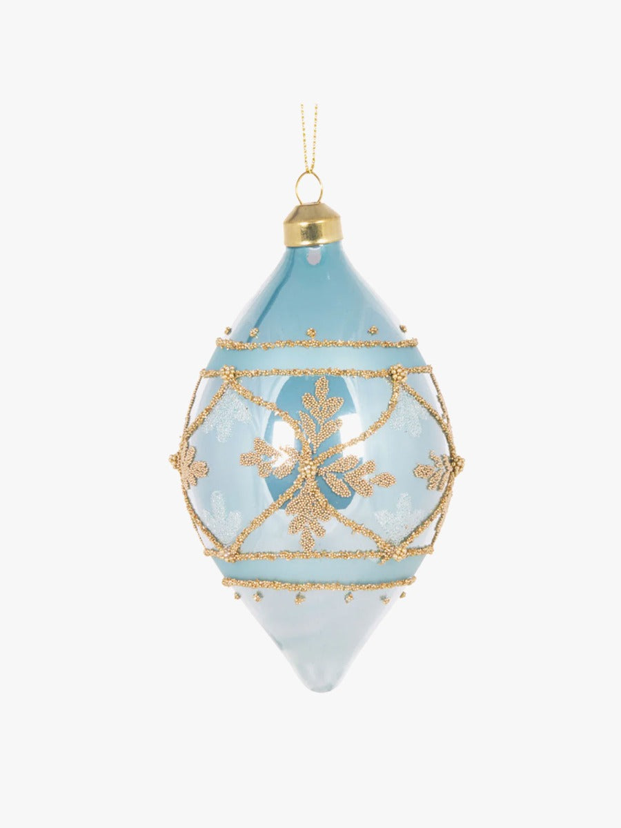 Glacier Blue Embellished Glass Bauble