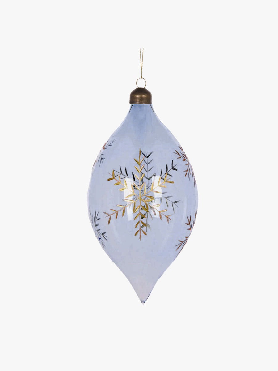 Blue Etched Snowflake Drop Bauble