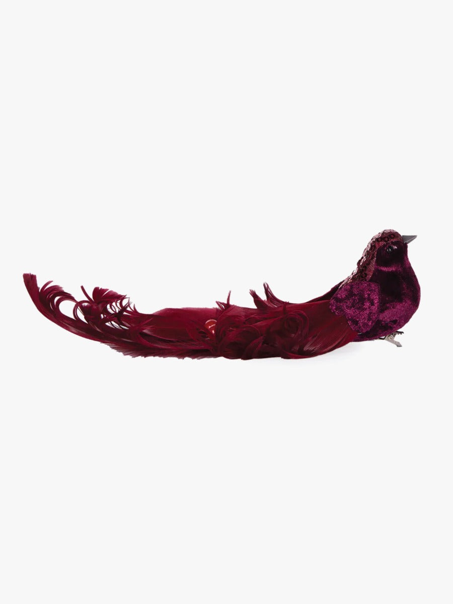 Burgundy Sequin Feather Bird