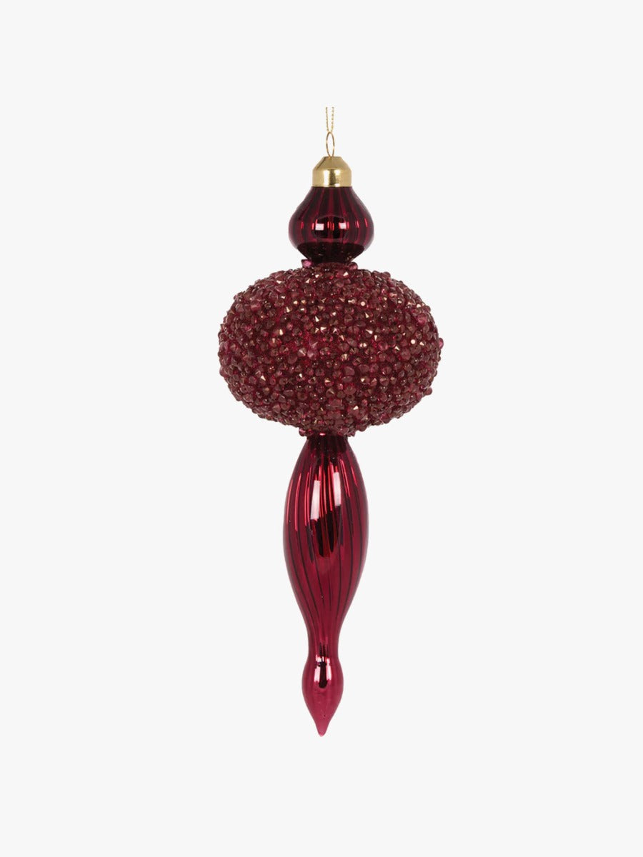 Exquisite Round Beaded Burgundy Finial