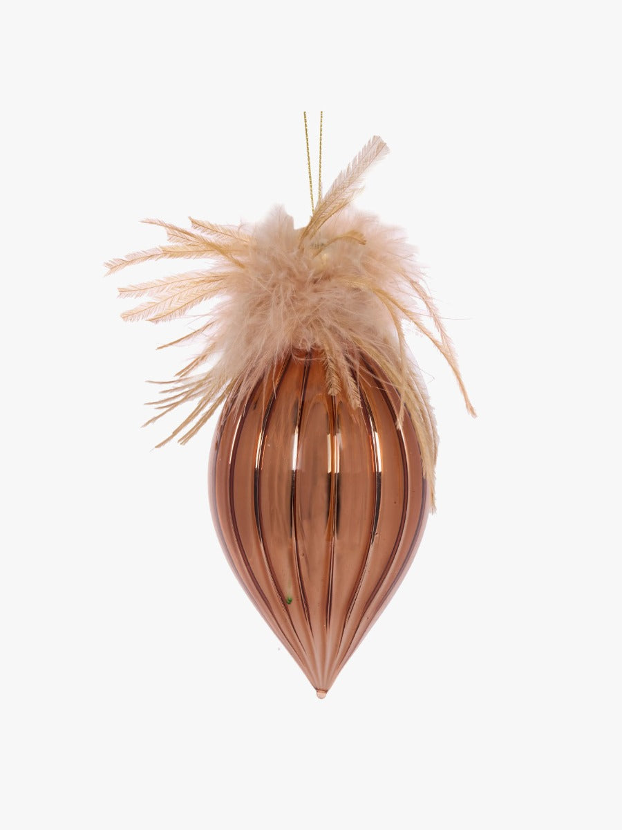 Feather Topped Copper Drop Bauble