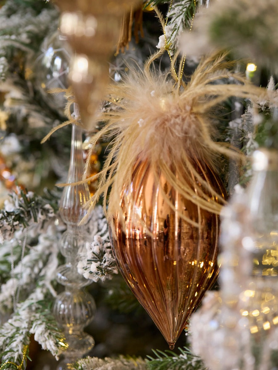 Feather Topped Copper Drop Bauble