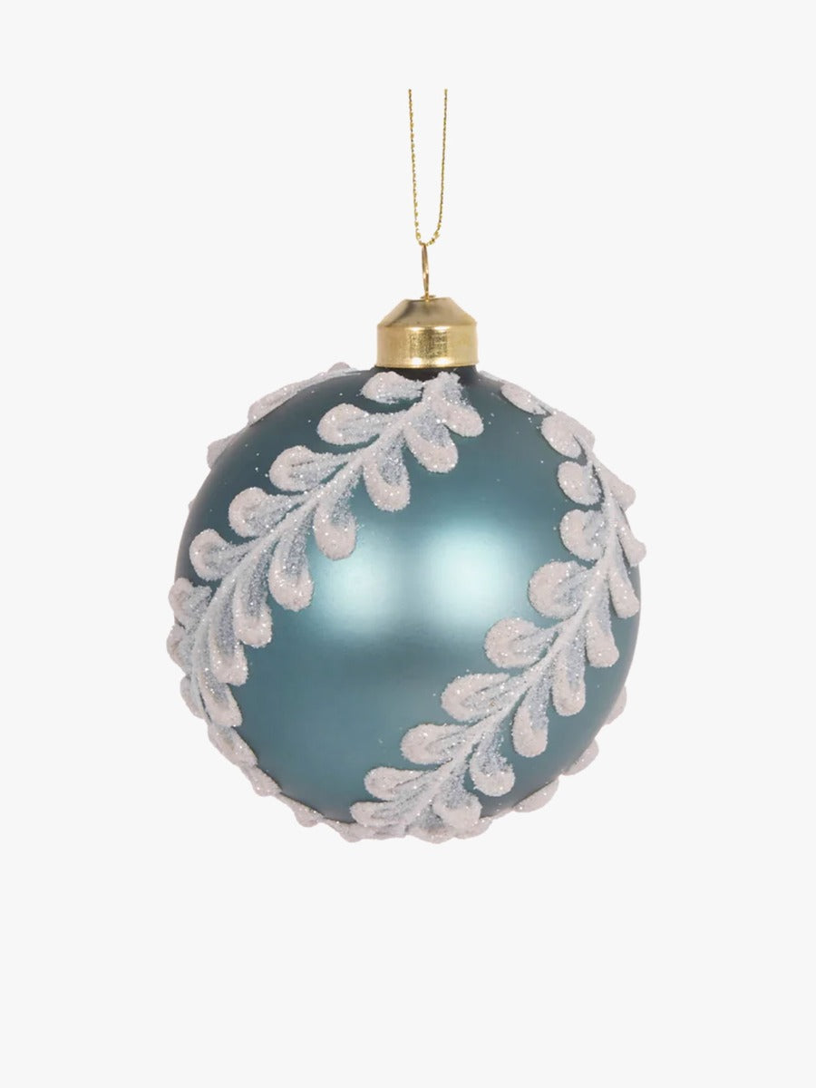 Glacier Blue Embellished Glass Bauble
