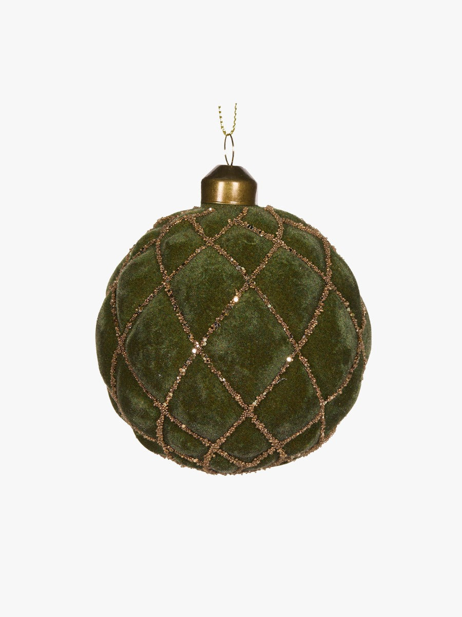 Luxe Velvet Quilted Bauble in Green