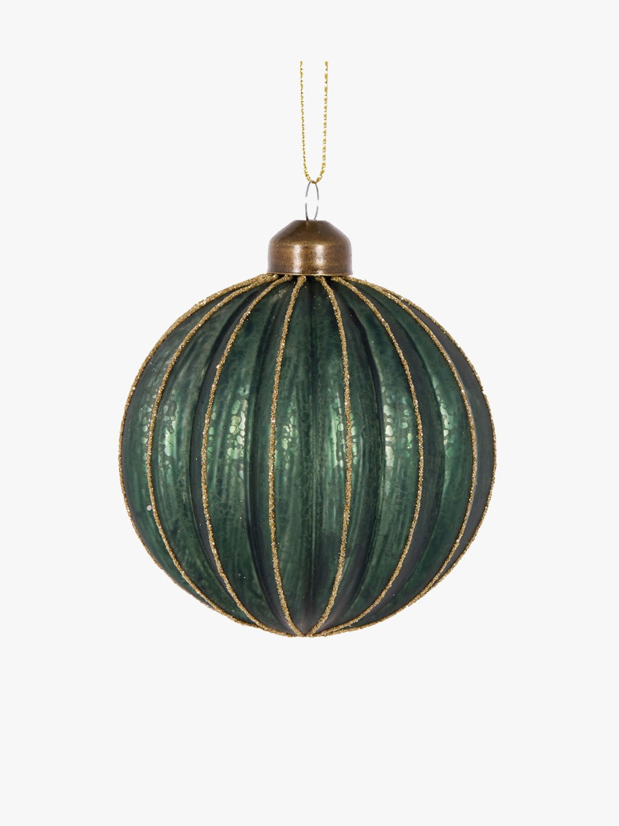 Matte Glitter Ribbed Bauble in Emerald