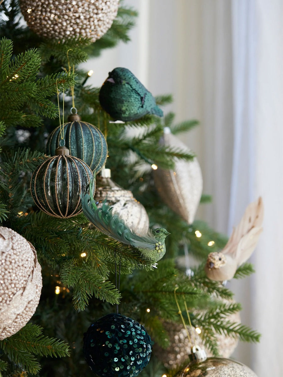 Matte Glitter Ribbed Bauble in Emerald