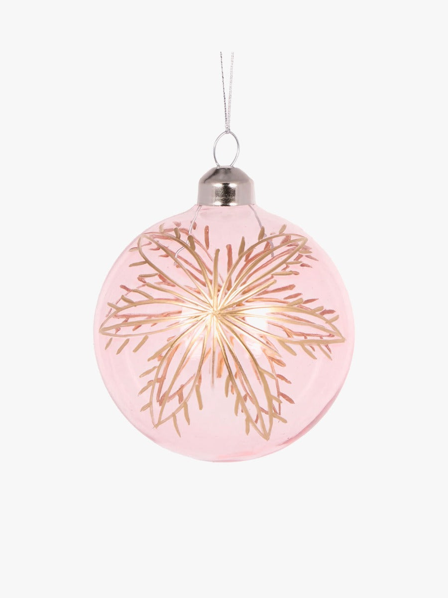 Pink Etched Snowflake Bauble