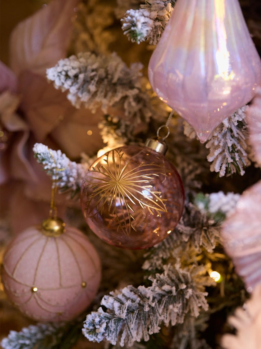 Pink Etched Snowflake Bauble