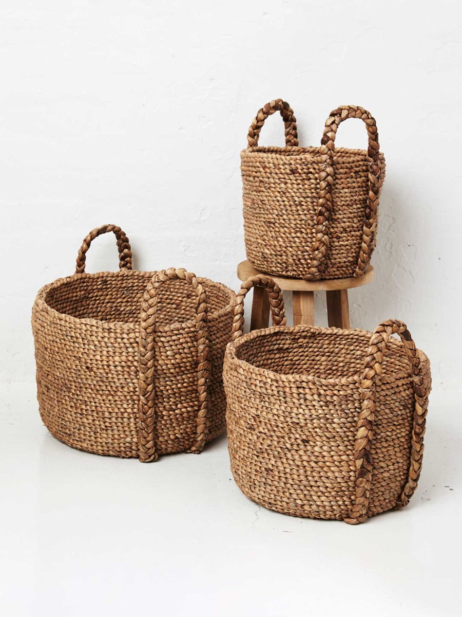 Ruhi Waterhyacinth Plaited Handle Basket - Medium