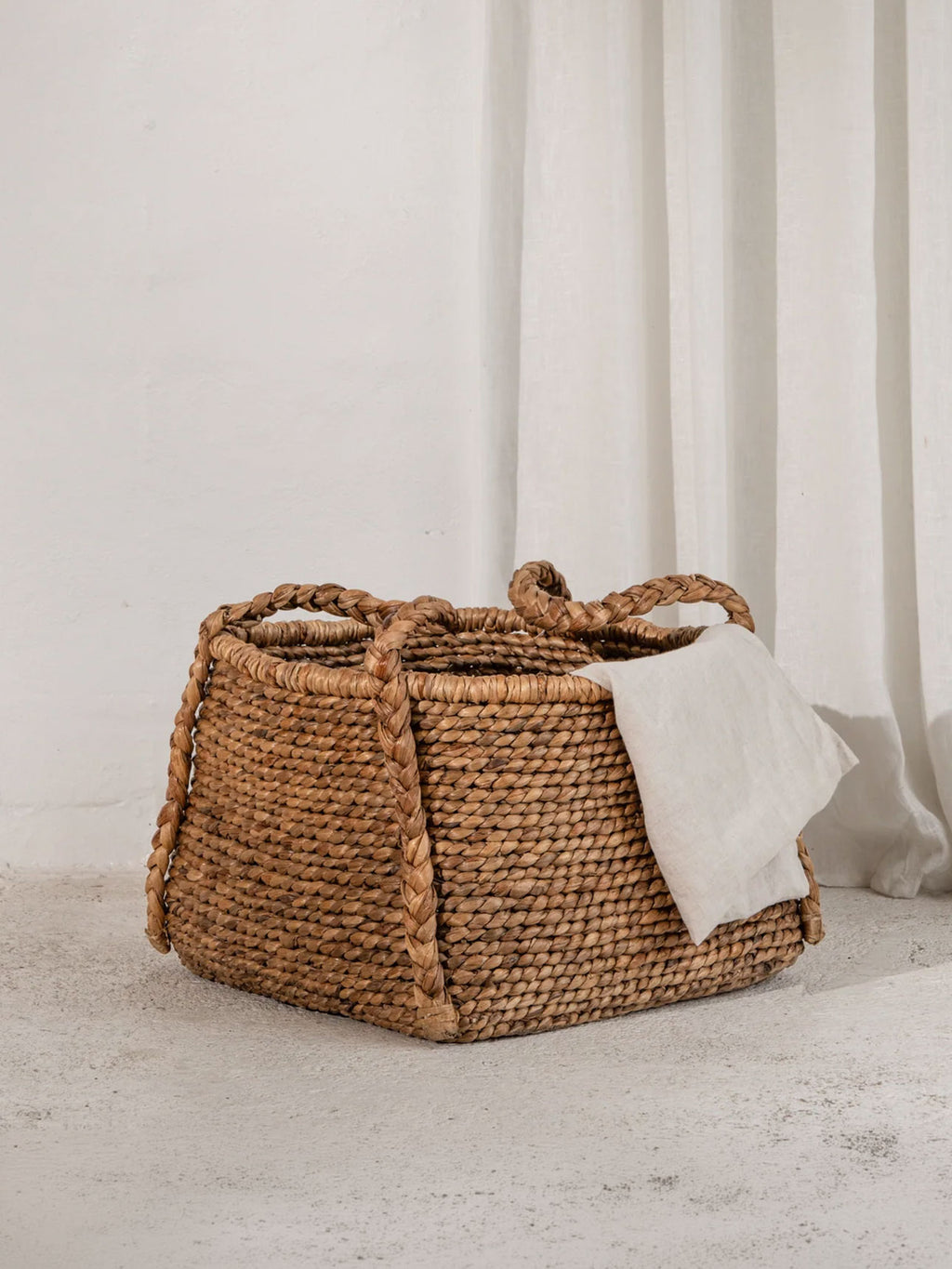 Waterhyacinth Rounded Square Basket with Plaited Handles
