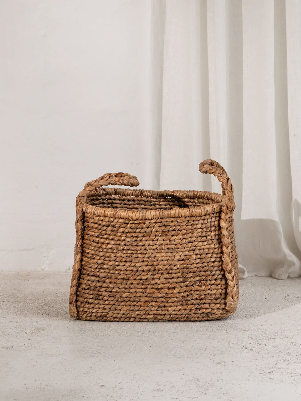 Waterhyacinth Rounded Square Basket with Plaited Handles