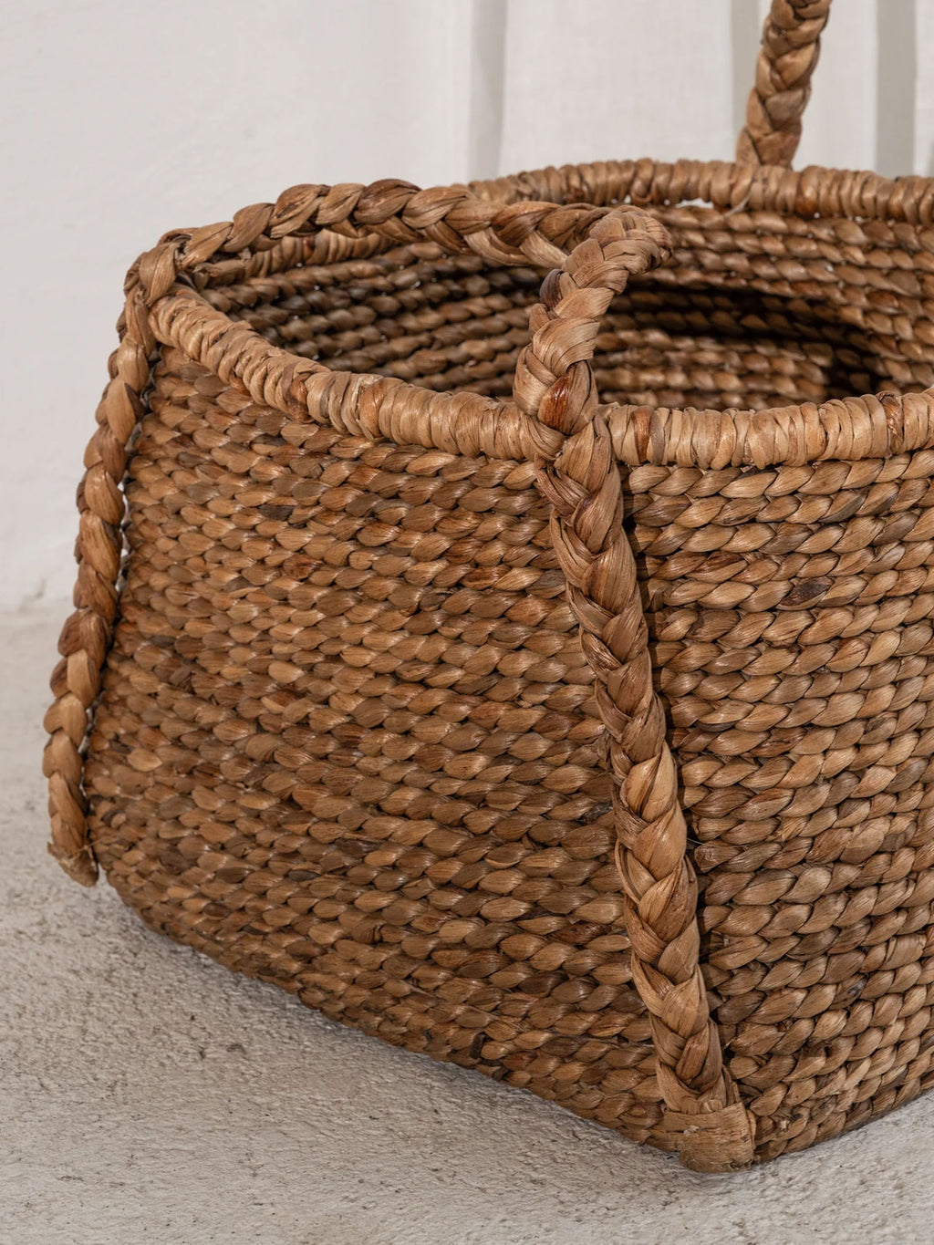 Waterhyacinth Rounded Square Basket with Plaited Handles