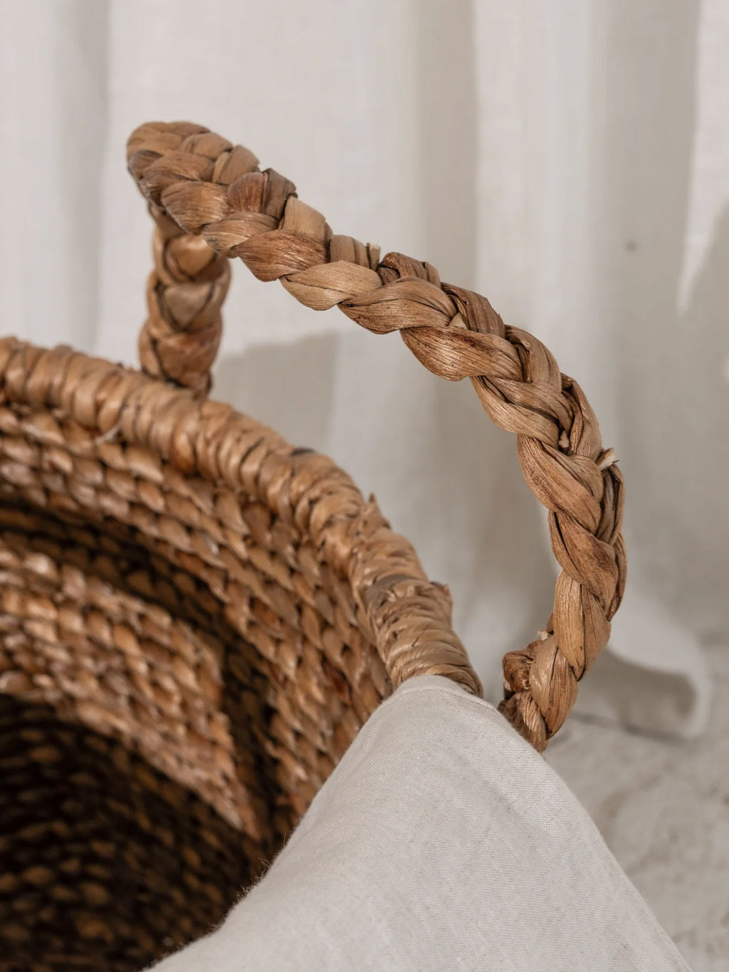 Waterhyacinth Rounded Square Basket with Plaited Handles