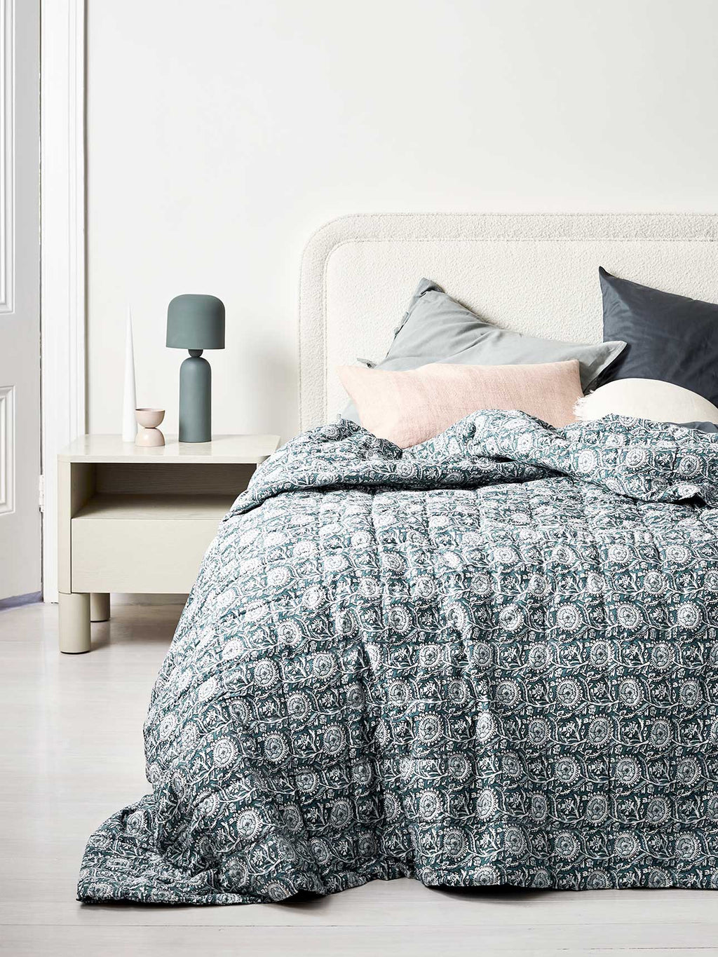 Jaipur European Pillowcase in Mineral & Indian Teal