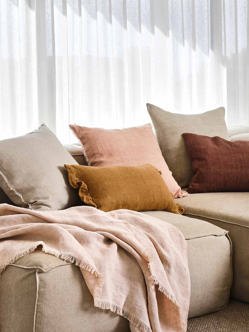 Ruffle Linen Cushion in Bronze
