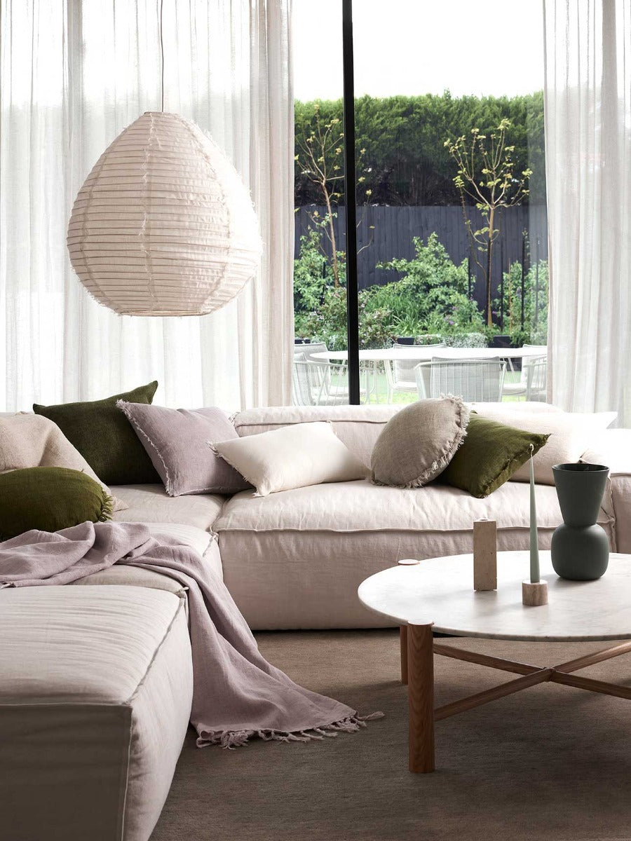 Vintage Linen Fringe Throw in Dusk