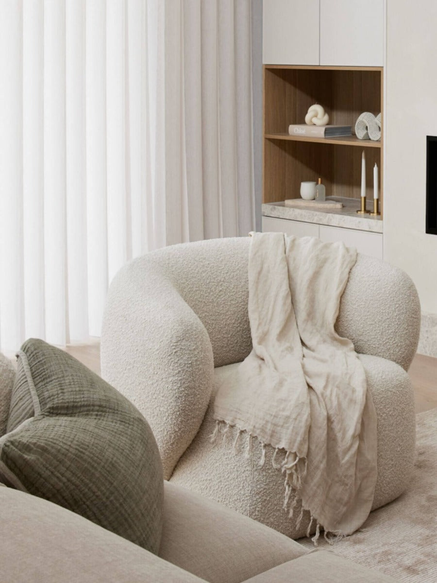 Vintage Linen Fringe Throw in Sand