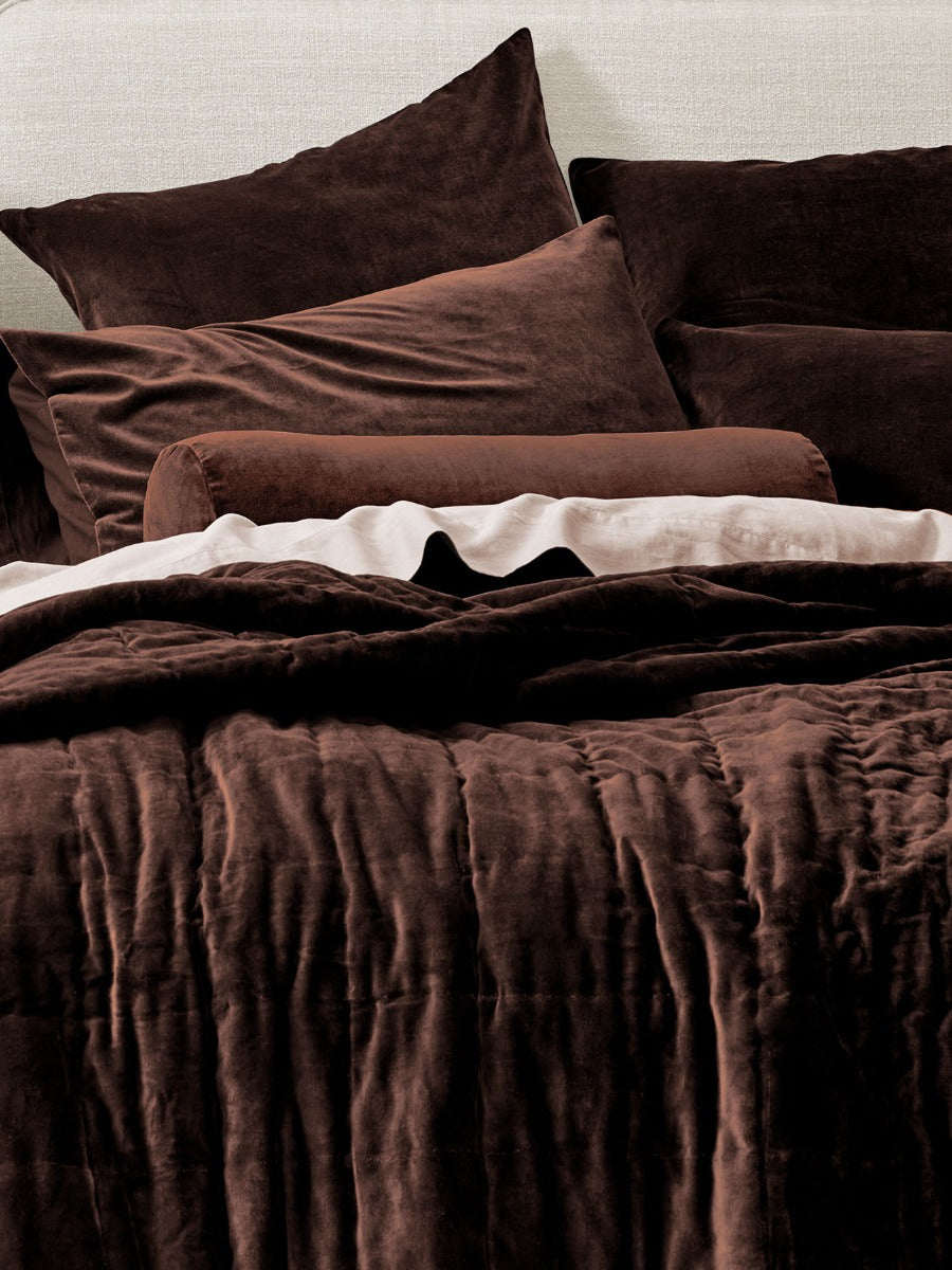 Luxury Velvet Standard Pillowcase in Chocolate