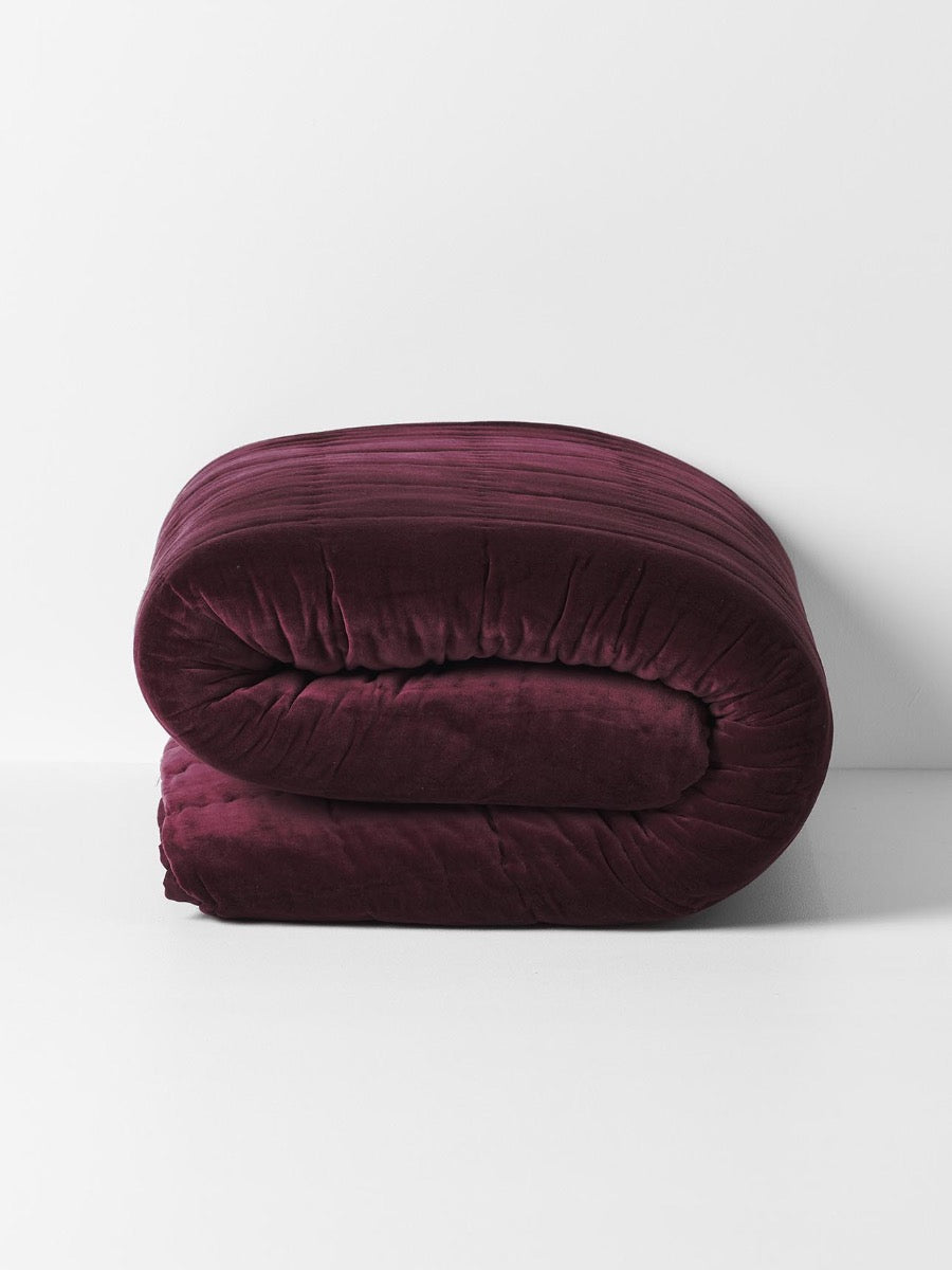 Luxury Velvet Coverlet in Mulberry